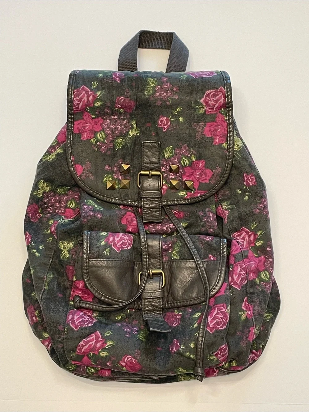 Mossimo Supply Co. Cabbage Rose Floral Studded Backpack – Grey/Black Y2K